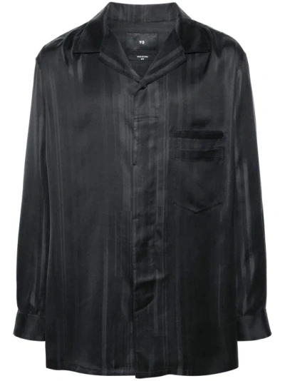 Y-3 X Adidas Striped Satin-finish Shirt In Black