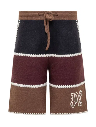 Palm Angels Logo Embroidered Drawstring Shorts In Brown