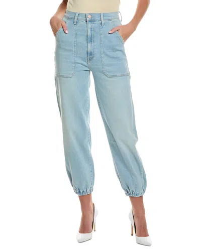 Mother The Wrapper Patch Springy Cotton Blend High Rise Straight Leg Jeans In Chill Pill In Blue