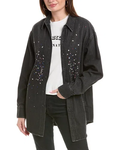 Mother The Extra Roomie Frenchie Embellished Denim Shirt In Black