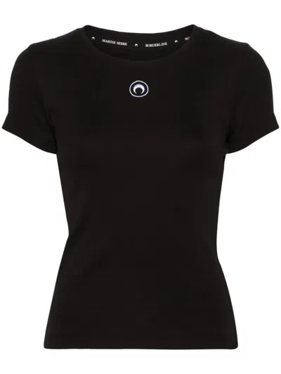 Marine Serre Logo Organic Cotton T-shirt In Black