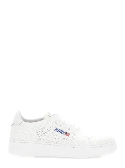 Autry Medalist Easeknit White Low Top Sneakers With Perforated Design In Knit Woman