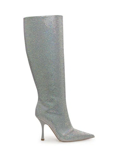 Leonie Hanne X Liu Jo Embellished Pointed Toe Boots In Silver