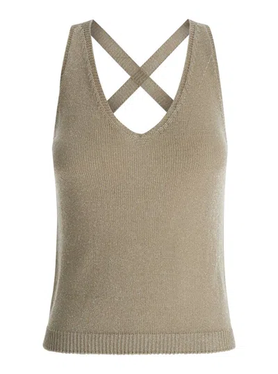 Liu •jo Beige Top With Rear Cross In Techno Fabric Woman In Grey