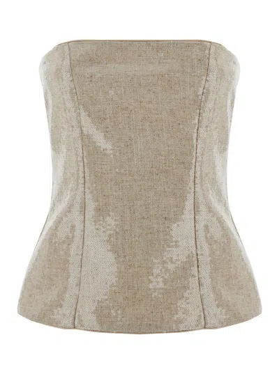 Federica Tosi Paillettes Top In Beige
