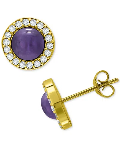 Giani Bernini Onyx & Cubic Zirconia Halo Stud Earrings In 18k Gold-plated Sterling Silver, Created For Macy's In Amethyst,gold