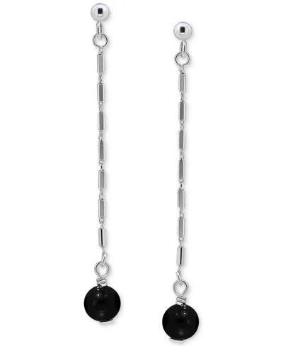 Giani Bernini Gemstone Bead Chain Drop Earrings In 18k Gold-plated Sterling Silver, Created For Macy's In Onyx,silver