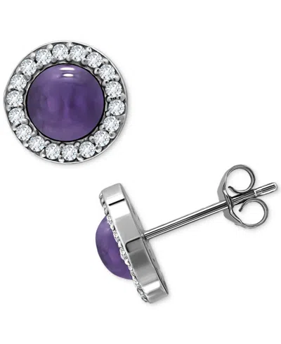 Giani Bernini Onyx & Cubic Zirconia Halo Stud Earrings In 18k Gold-plated Sterling Silver, Created For Macy's In Amethyst,silver