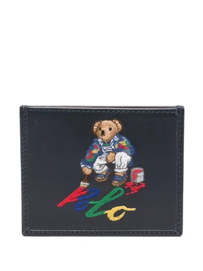 Polo Ralph Lauren Logo-embroidered Leather Wallet In Blue