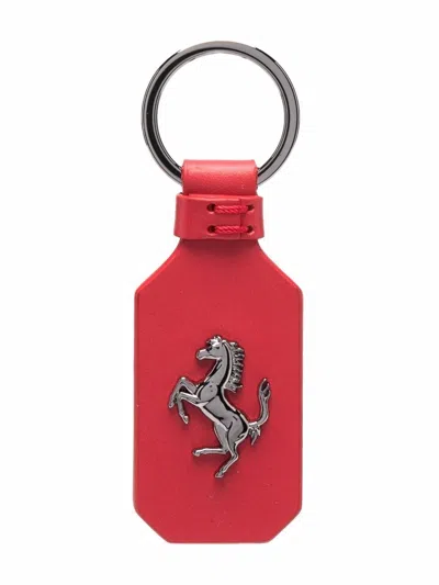 Ferrari Leather Logo-plaque Keyring In Red