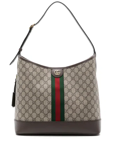 Gucci Medium Ophidia Gg Canvas Hobo Bag In Ebony
