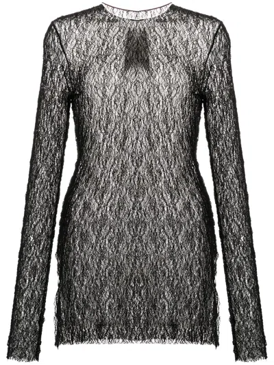 Uma Wang Side-slit Open-knit Top In Black
