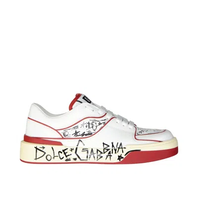 Dolce & Gabbana Printed Leather Sneakers In White