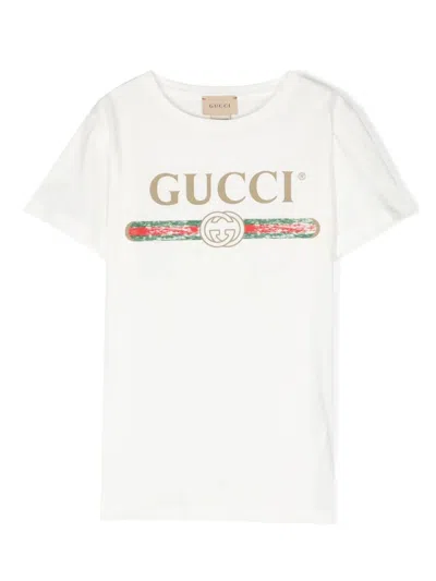 Gucci Boys White Red Kids Vintage Brand-print Cotton T-shirt 4-10 Years
