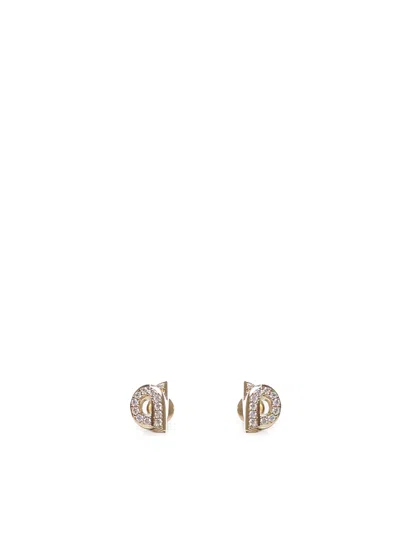 Ferragamo Gancini Earrings With Rhinestones In Gold