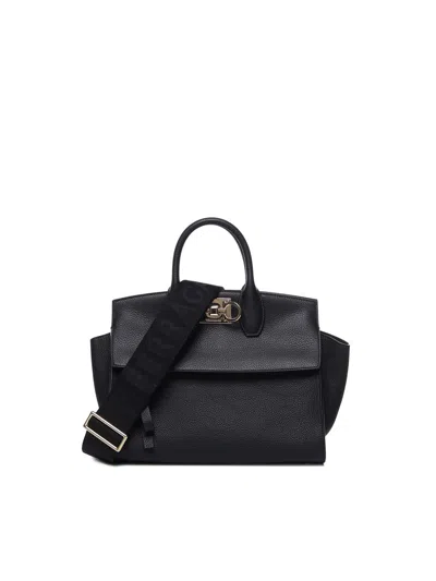 Ferragamo The Studio Gancini Leather Top-handle Bag In Black