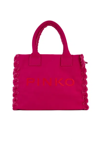 Pinko Canvas Beach Shopper In Pink -antique Gold