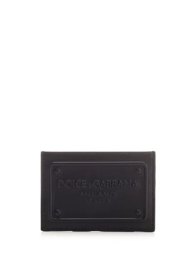 Dolce & Gabbana Card Holder With Embossed Logo In Nero
