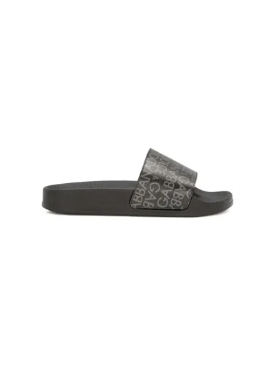 Dolce & Gabbana Kids' Logo-print Leather Slides In Black