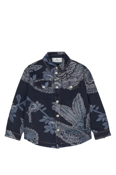 Etro Kids' Floral-jacquard Shirt Jacket In Blue