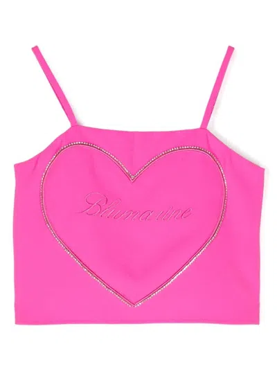 Miss Blumarine Kids' Heart-motif Crepe Tank Top In Pink