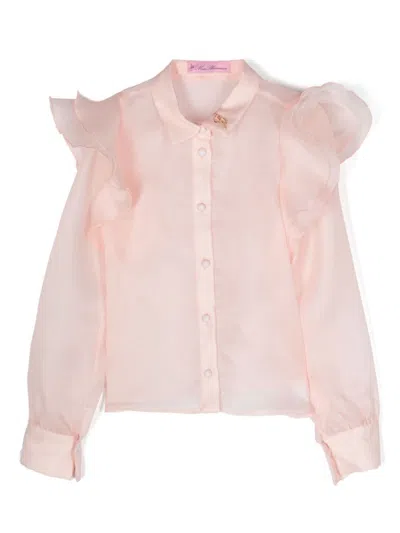 Miss Blumarine Kids' Sheer Ruffled Shirt In Pink