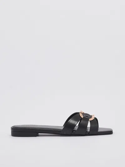 Twinset Oval T-plaque Leather Slides In Black  