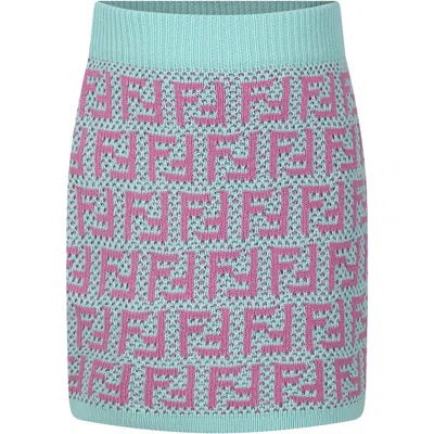 Fendi Kids' Light Blue Skirt For Girl With Ff In Azzurro