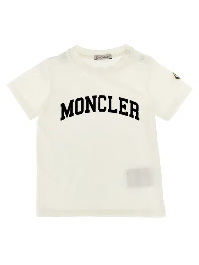 Moncler Kids' Flocked Logo T-shirt In White/black