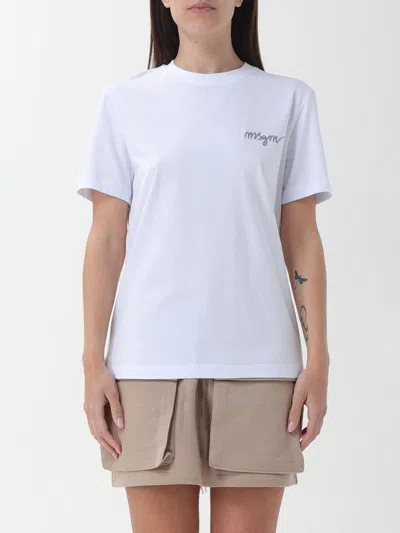 Msgm Logo-embroidered Cotton T-shirt In White