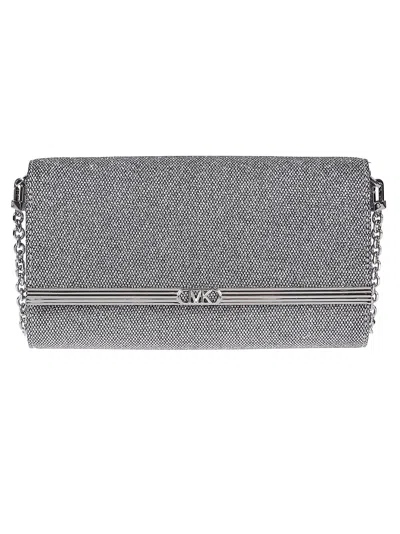 Michael Kors Large Mona Glitter-detail Clutch Bag In Silver