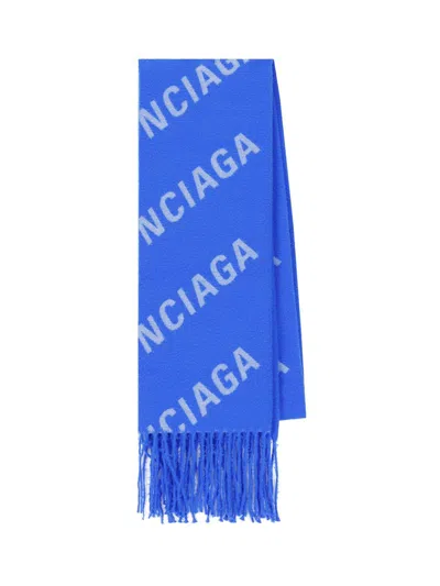 Balenciaga All-over Logo Embroidered Scarf In Blue