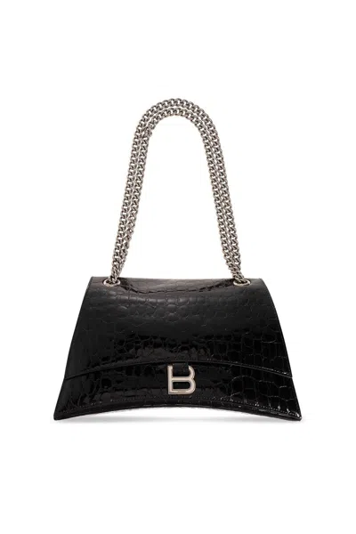 Balenciaga Crush Embossed Medium Shoulder Bag In Black