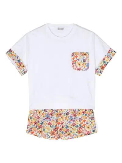 Il Gufo Kids' 花卉印花棉短裤套装 In Multicolour