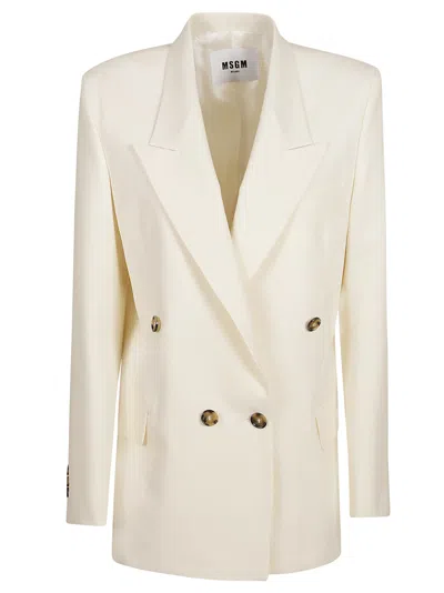 Msgm Double-breasted Peak-lapels Blazer In Off-white
