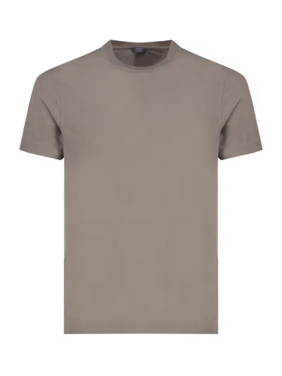 Zanone Cotton T-shirt In Taupe