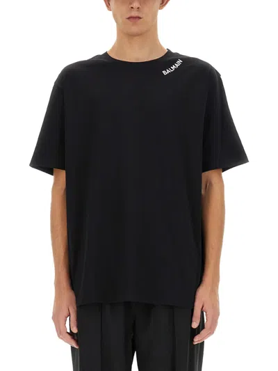Balmain Cotton T-shirt With Logo In Black