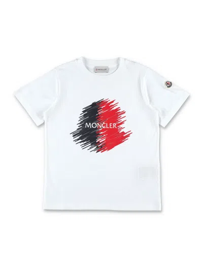 Moncler Kids' Logo Cotton T-shirt In Optic White