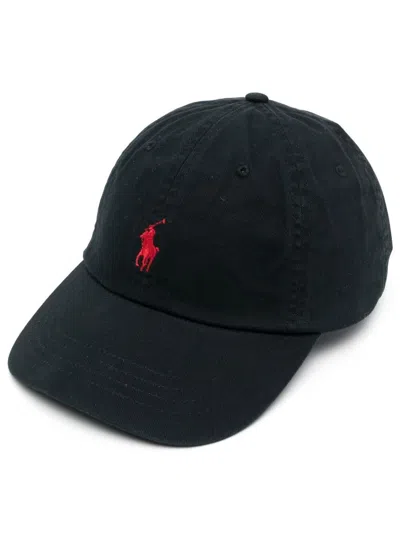Polo Ralph Lauren Black Baseball Cap With Logo Embroidery In Cotton Man In Red