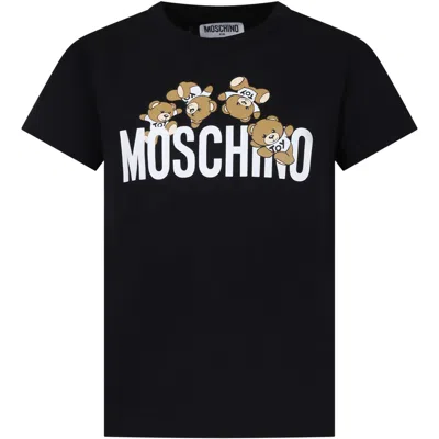 Moschino Black T-shirt For Kids With Logo And Teddy Bear