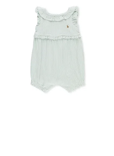 Ralph Lauren Babies' Striped Cotton Romper In Green