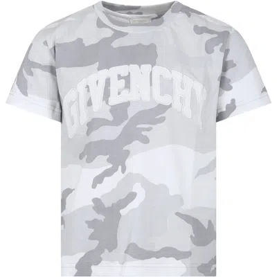 Givenchy Kids' Gray T-shirt For Boy With Camouflage Print In Grigio Bianco