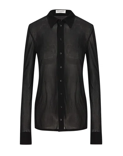 Saint Laurent Semi-sheer Buttoned Shirt In Noir