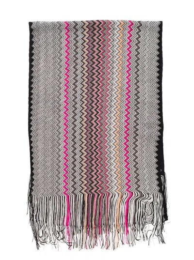 M Missoni Multicolor Scarf With Zigzag Motif In Viscose Woman In Animal Print