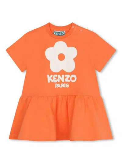 Kenzo Babies' Abito Con Logo In Orange