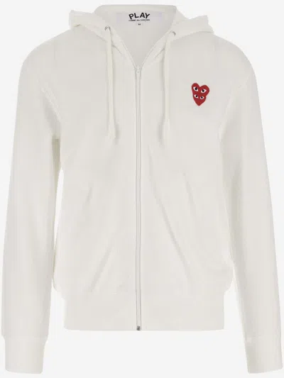 Comme Des Garçons Cotton Hoodie With Logo In White