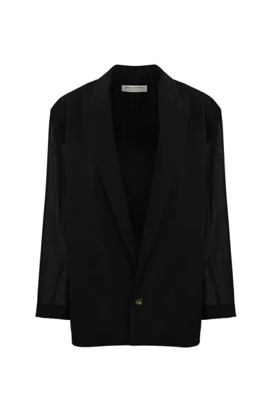 Philosophy Di Lorenzo Serafini Oversized Wool Voile Jacket In Nero