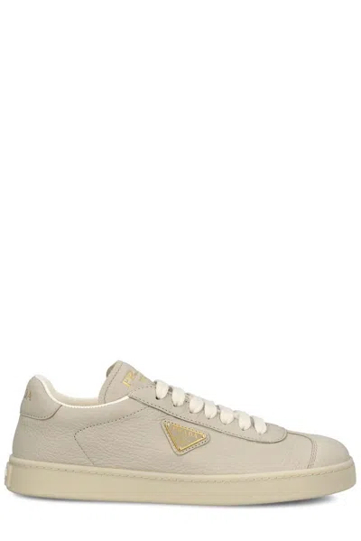 Prada Triangle Logo Plaque Low-top Sneakers In Pomice