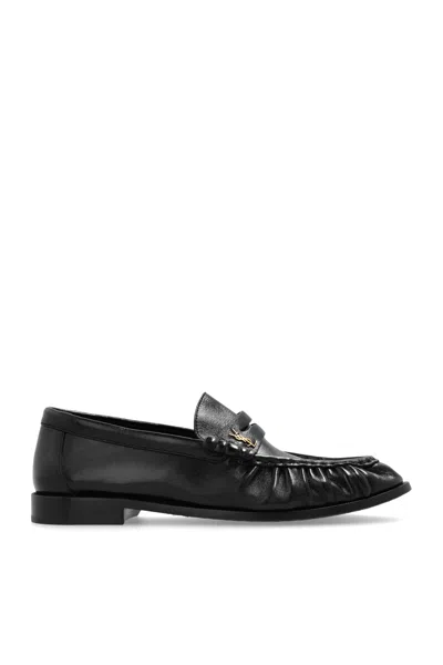 Saint Laurent Leather Loafers In Nero