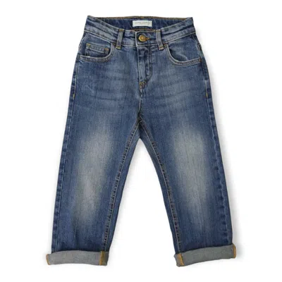 Golden Goose Kids' Logo Patch Straight Leg Jeans In Medium Blu